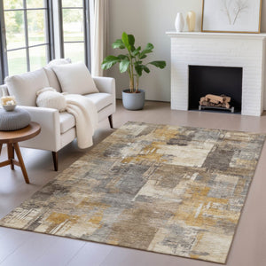 HomeRoots 5' Abstract Washable Indoor Outdoor Area Rug in Brown, Beige, and Charcoal - Durable & Stylish Design 5' X 8' 630760