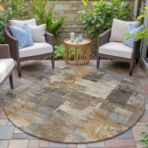 HomeRoots 5' Abstract Washable Indoor Outdoor Area Rug in Brown, Beige, and Charcoal - Durable & Stylish Design 8' Round 630761