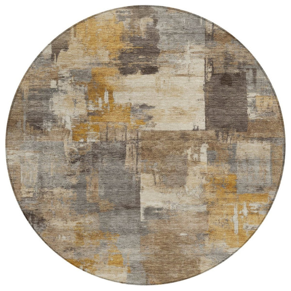 HomeRoots 5' Abstract Washable Indoor Outdoor Area Rug in Brown, Beige, and Charcoal - Durable & Stylish Design 8' Round 630761