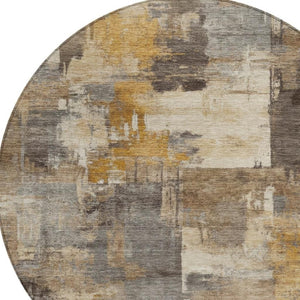 HomeRoots 5' Abstract Washable Indoor Outdoor Area Rug in Brown, Beige, and Charcoal - Durable & Stylish Design 8' Round 630761