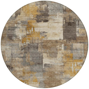 HomeRoots 5' Abstract Washable Indoor Outdoor Area Rug in Brown, Beige, and Charcoal - Durable & Stylish Design 8' Round 630761