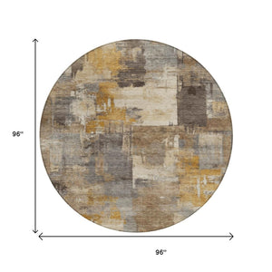 HomeRoots 5' Abstract Washable Indoor Outdoor Area Rug in Brown, Beige, and Charcoal - Durable & Stylish Design 8' Round 630761