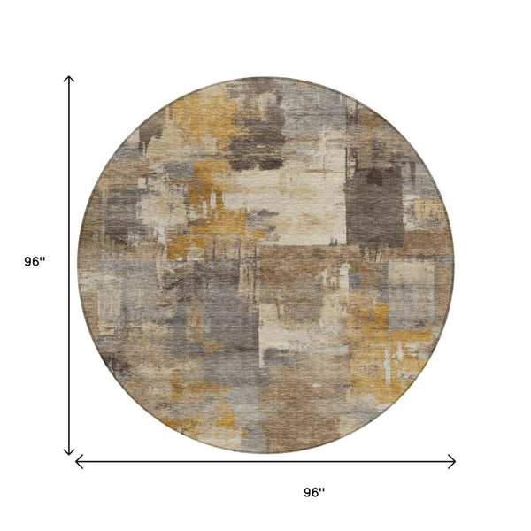 HomeRoots 5' Abstract Washable Indoor Outdoor Area Rug in Brown, Beige, and Charcoal - Durable & Stylish Design 8' Round 630761