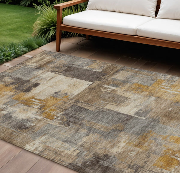 HomeRoots 5' Abstract Washable Indoor Outdoor Area Rug in Brown, Beige, and Charcoal - Durable & Stylish Design 8' X 10' 630762