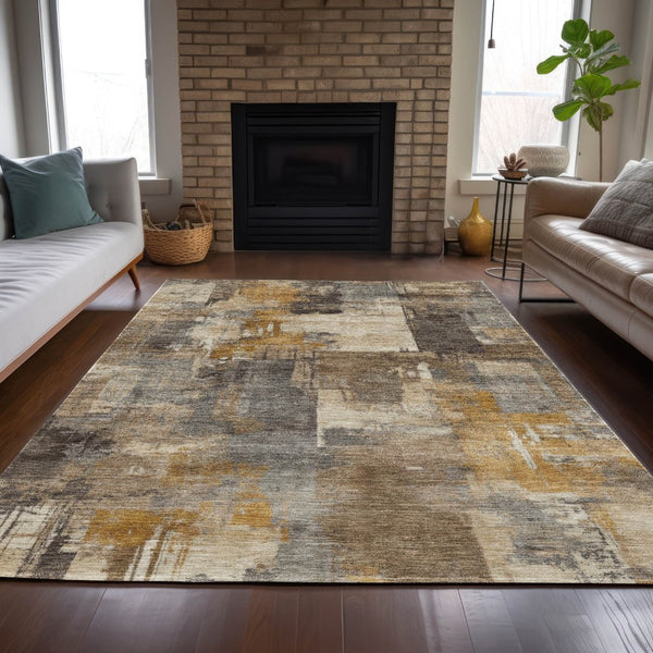 HomeRoots 5' Abstract Washable Indoor Outdoor Area Rug in Brown, Beige, and Charcoal - Durable & Stylish Design 9' X 12' 630763