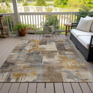 HomeRoots 5' Abstract Washable Indoor Outdoor Area Rug in Brown, Beige, and Charcoal - Durable & Stylish Design 9' X 12' 630763