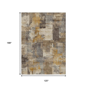 HomeRoots 5' Abstract Washable Indoor Outdoor Area Rug in Brown, Beige, and Charcoal - Durable & Stylish Design 10' X 14' 630764