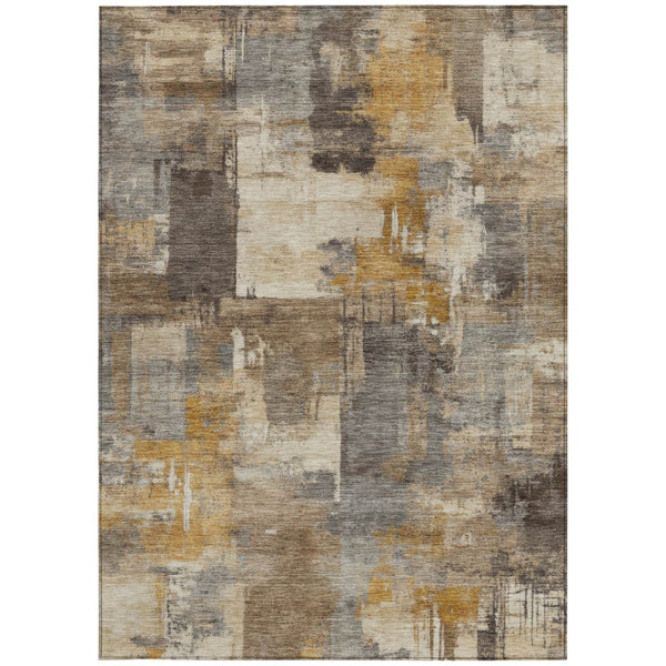 HomeRoots 5' Abstract Washable Indoor Outdoor Area Rug in Brown, Beige, and Charcoal - Durable & Stylish Design 10' X 14' 630764