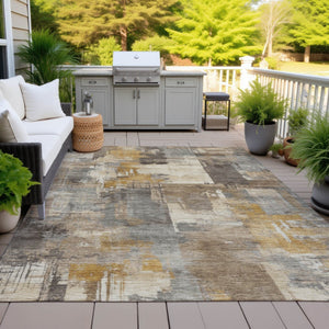 HomeRoots 5' Abstract Washable Indoor Outdoor Area Rug in Brown, Beige, and Charcoal - Durable & Stylish Design 10' X 14' 630764