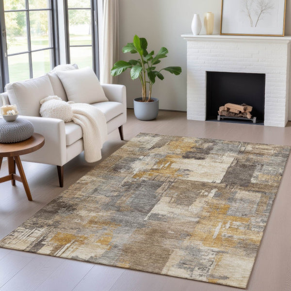 HomeRoots 5' Abstract Washable Indoor Outdoor Area Rug in Brown, Beige, and Charcoal - Durable & Stylish Design 10' X 14' 630764