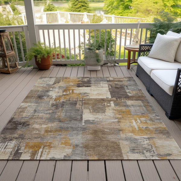 HomeRoots 5' Abstract Washable Indoor Outdoor Area Rug in Brown, Beige, and Charcoal - Durable & Stylish Design 10' X 14' 630764