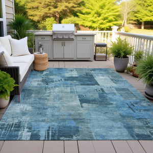 HomeRoots 5' Blue and Ivory Abstract Area Rug - Stylish, Durable, and Washable for Indoor and Outdoor Spaces 5' X 8' 630766