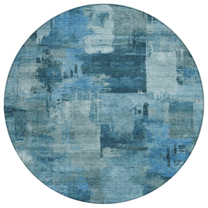 HomeRoots 5' Blue and Ivory Abstract Area Rug - Stylish, Durable, and Washable for Indoor and Outdoor Spaces 8' Round 630767
