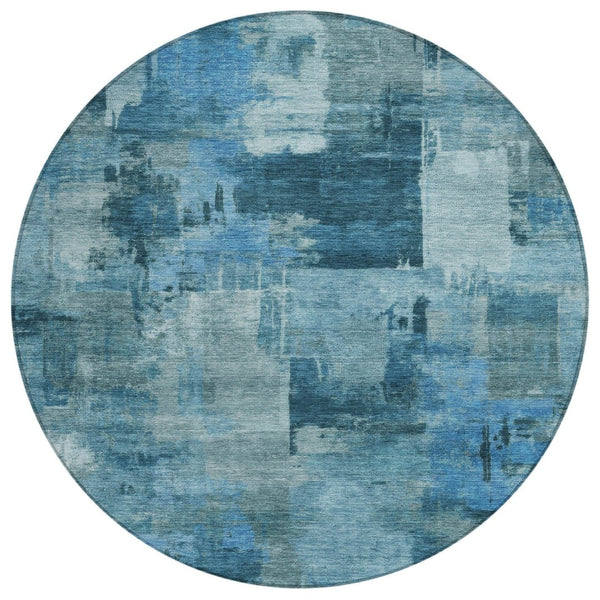 HomeRoots 5' Blue and Ivory Abstract Area Rug - Stylish, Durable, and Washable for Indoor and Outdoor Spaces 8' Round 630767