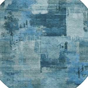 HomeRoots 5' Blue and Ivory Abstract Area Rug - Stylish, Durable, and Washable for Indoor and Outdoor Spaces 8' Round 630767
