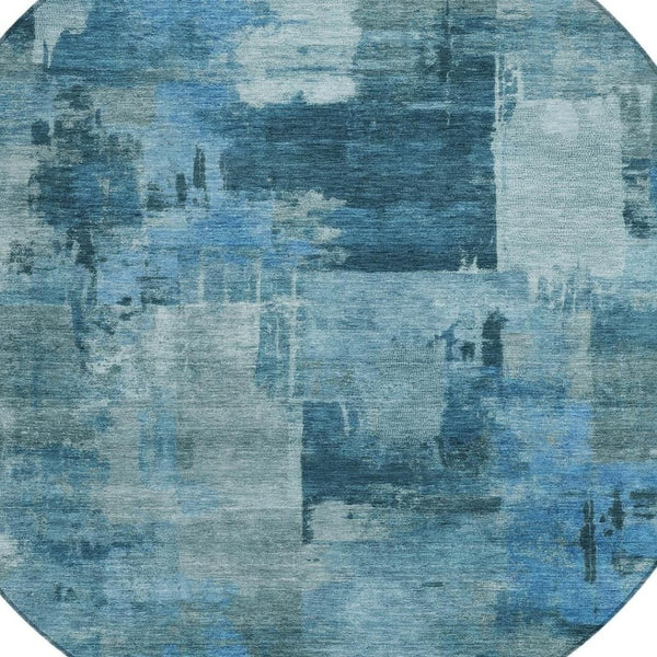 HomeRoots 5' Blue and Ivory Abstract Area Rug - Stylish, Durable, and Washable for Indoor and Outdoor Spaces 8' Round 630767
