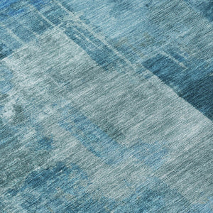 HomeRoots 5' Blue and Ivory Abstract Area Rug - Stylish, Durable, and Washable for Indoor and Outdoor Spaces 8' Round 630767