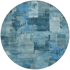 HomeRoots 5' Blue and Ivory Abstract Area Rug - Stylish, Durable, and Washable for Indoor and Outdoor Spaces 8' Round 630767