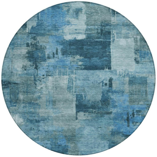HomeRoots 5' Blue and Ivory Abstract Area Rug - Stylish, Durable, and Washable for Indoor and Outdoor Spaces 8' Round 630767