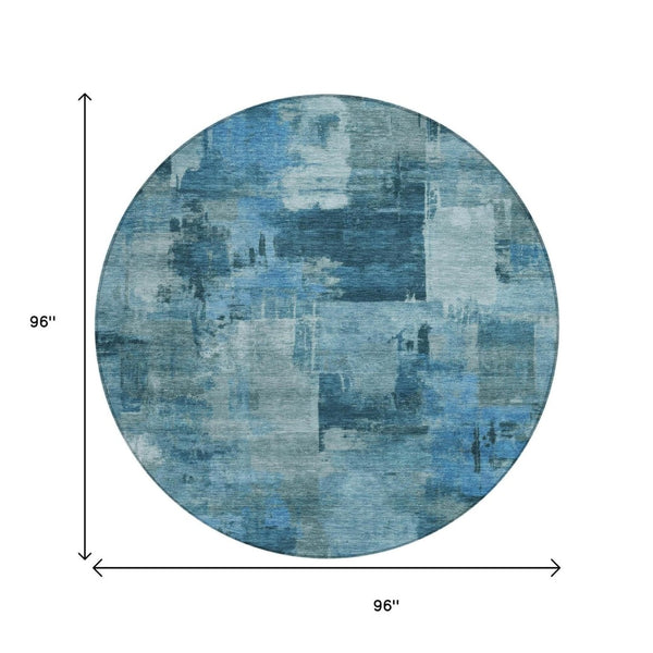 HomeRoots 5' Blue and Ivory Abstract Area Rug - Stylish, Durable, and Washable for Indoor and Outdoor Spaces 8' Round 630767