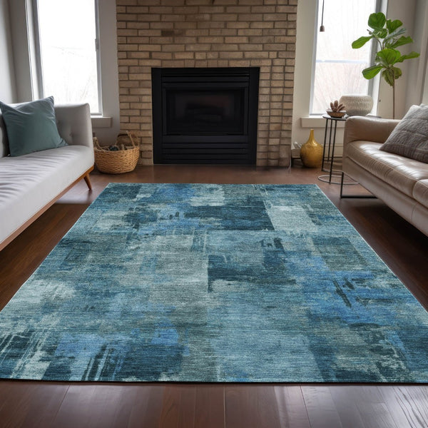 HomeRoots 5' Blue and Ivory Abstract Area Rug - Stylish, Durable, and Washable for Indoor and Outdoor Spaces 8' X 10' 630768
