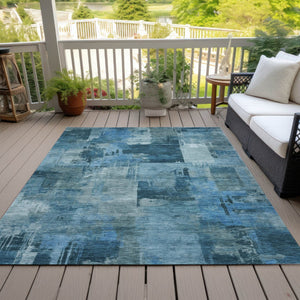 HomeRoots 5' Blue and Ivory Abstract Area Rug - Stylish, Durable, and Washable for Indoor and Outdoor Spaces 8' X 10' 630768