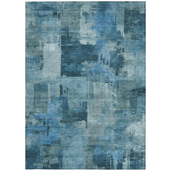 HomeRoots 5' Blue and Ivory Abstract Area Rug - Stylish, Durable, and Washable for Indoor and Outdoor Spaces 9' X 12' 630769