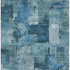 HomeRoots 5' Blue and Ivory Abstract Area Rug - Stylish, Durable, and Washable for Indoor and Outdoor Spaces 10' X 14' 630770