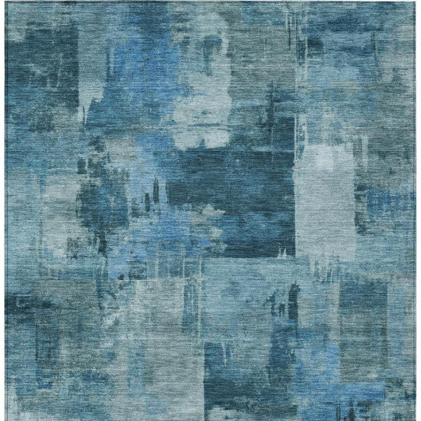 HomeRoots 5' Blue and Ivory Abstract Area Rug - Stylish, Durable, and Washable for Indoor and Outdoor Spaces 10' X 14' 630770