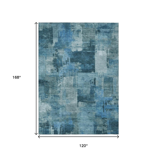 HomeRoots 5' Blue and Ivory Abstract Area Rug - Stylish, Durable, and Washable for Indoor and Outdoor Spaces 10' X 14' 630770