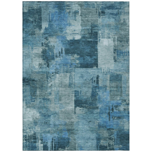 HomeRoots 5' Blue and Ivory Abstract Area Rug - Stylish, Durable, and Washable for Indoor and Outdoor Spaces 10' X 14' 630770