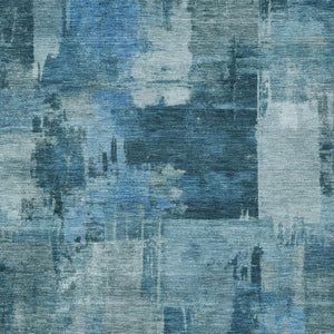HomeRoots 5' Blue and Ivory Abstract Area Rug - Stylish, Durable, and Washable for Indoor and Outdoor Spaces 10' X 14' 630770