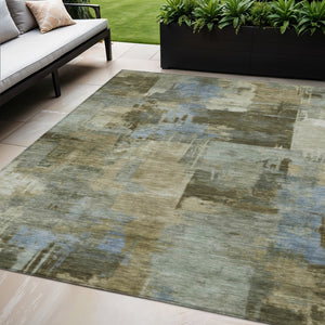 HomeRoots 5' Abstract Washable Area Rug in Green, Gray & Sky Blue - Durable Indoor/Outdoor Style and Comfort 5' X 8' 630772