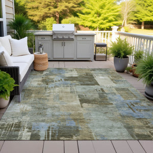 HomeRoots 5' Abstract Washable Area Rug in Green, Gray & Sky Blue - Durable Indoor/Outdoor Style and Comfort 5' X 8' 630772