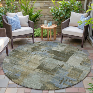 HomeRoots 5' Abstract Washable Area Rug in Green, Gray & Sky Blue - Durable Indoor/Outdoor Style and Comfort 8' Round 630773