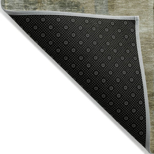 HomeRoots 5' Abstract Washable Area Rug in Green, Gray & Sky Blue - Durable Indoor/Outdoor Style and Comfort 8' Round 630773