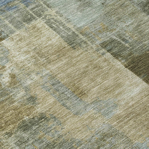HomeRoots 5' Abstract Washable Area Rug in Green, Gray & Sky Blue - Durable Indoor/Outdoor Style and Comfort 8' Round 630773