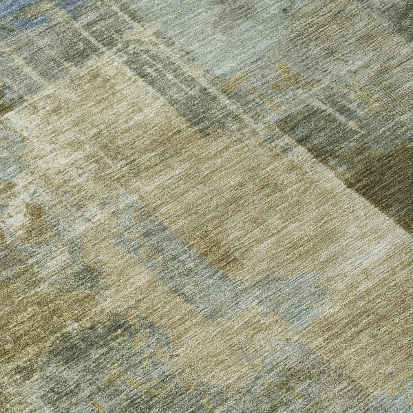 HomeRoots 5' Abstract Washable Area Rug in Green, Gray & Sky Blue - Durable Indoor/Outdoor Style and Comfort 8' Round 630773