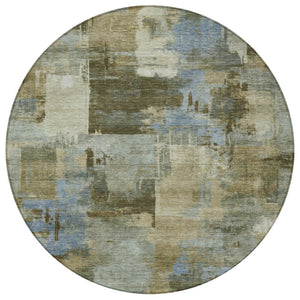 HomeRoots 5' Abstract Washable Area Rug in Green, Gray & Sky Blue - Durable Indoor/Outdoor Style and Comfort 8' Round 630773