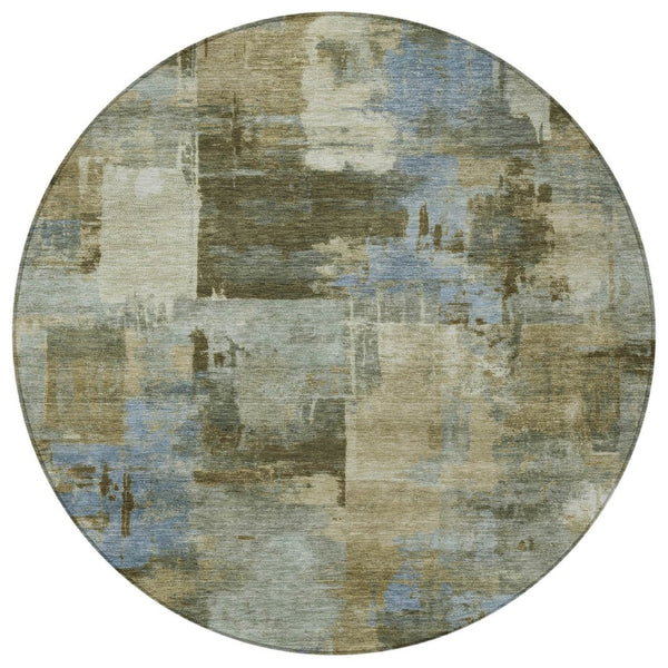 HomeRoots 5' Abstract Washable Area Rug in Green, Gray & Sky Blue - Durable Indoor/Outdoor Style and Comfort 8' Round 630773