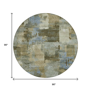 HomeRoots 5' Abstract Washable Area Rug in Green, Gray & Sky Blue - Durable Indoor/Outdoor Style and Comfort 8' Round 630773