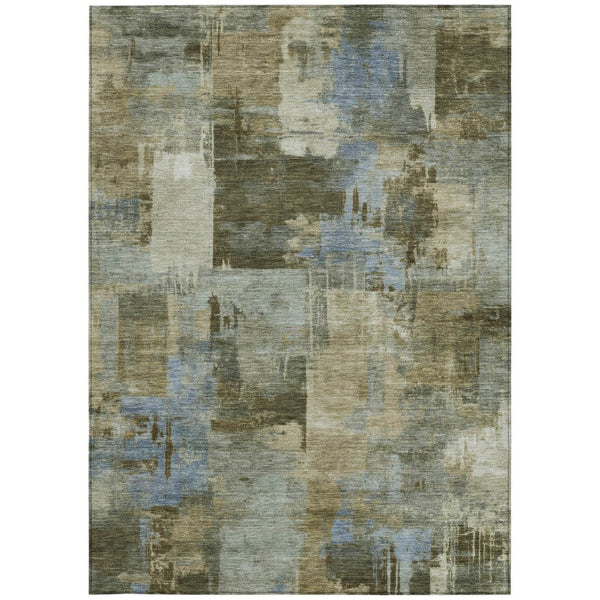 HomeRoots 5' Abstract Washable Area Rug in Green, Gray & Sky Blue - Durable Indoor/Outdoor Style and Comfort 8' X 10' 630774