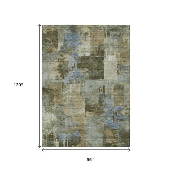 HomeRoots 5' Abstract Washable Area Rug in Green, Gray & Sky Blue - Durable Indoor/Outdoor Style and Comfort 8' X 10' 630774