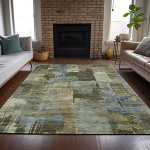 HomeRoots 5' Abstract Washable Area Rug in Green, Gray & Sky Blue - Durable Indoor/Outdoor Style and Comfort 8' X 10' 630774