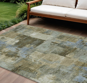 HomeRoots 5' Abstract Washable Area Rug in Green, Gray & Sky Blue - Durable Indoor/Outdoor Style and Comfort 9' X 12' 630775