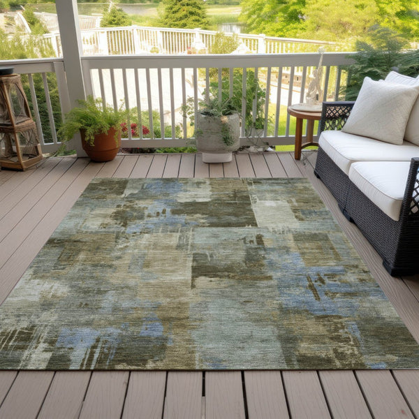 HomeRoots 5' Abstract Washable Area Rug in Green, Gray & Sky Blue - Durable Indoor/Outdoor Style and Comfort 9' X 12' 630775