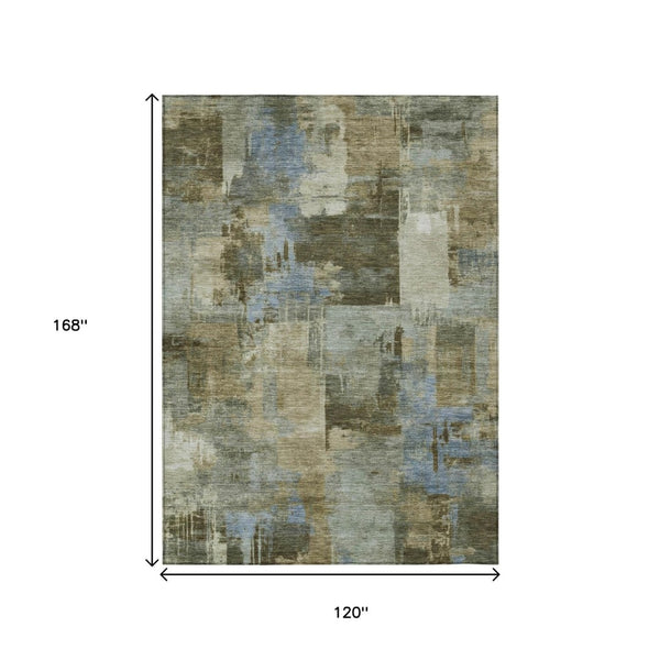 HomeRoots 5' Abstract Washable Area Rug in Green, Gray & Sky Blue - Durable Indoor/Outdoor Style and Comfort 10' X 14' 630776