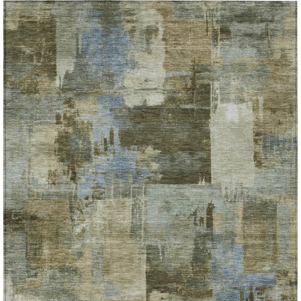 HomeRoots 5' Abstract Washable Area Rug in Green, Gray & Sky Blue - Durable Indoor/Outdoor Style and Comfort 10' X 14' 630776