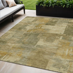 HomeRoots 5' Abstract Washable Area Rug in Khaki Beige and Wheat - Durable for Indoor & Outdoor Use 5' X 8' 630778