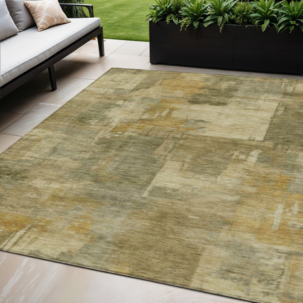 HomeRoots 5' Abstract Washable Area Rug in Khaki Beige and Wheat - Durable for Indoor & Outdoor Use 5' X 8' 630778